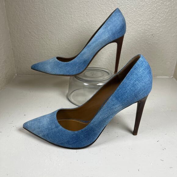 Ralph Lauren Purple Label Cecilia Bleached Denim Pump 4” Heel - size 41B